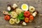 Ingredients for cooking pasta. Fettuccine with porcini mushrooms