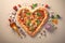 Ingredients for cooking pizza with dough in heart shape. Mediterranean healthy cuisine AI generated