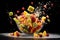 ingredients for fruit salad tossed mid-air, frozen motion