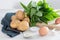 Ingredients for gnocchi with wild garlic