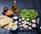 Ingredients for green bean casserole, top view