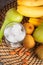 Ingredients for green smoothies: bananas, kiwi, pears and ice, t