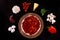 Ingredients for Italian pizza on a black background isolated