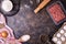 Ingredients for maet pies or dumplings on a metal tray