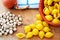 Ingredients for `pasta e ceci`, pasta, chickpeas, onion