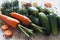 Ingredients for pickling cucumbers cucumbers, carrots, dill greens, garlic, bell peppers