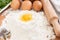 Ingredients for ravioli - flour, egg and spinach