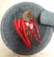 Ingredients of spicy chili sauce sambel terasi