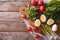 Ingredients for a spring salad. horizontal top view