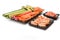 Ingredients for sushi making. salmon, cucumber