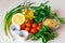 Ingredients for Tabbouleh green salad. Healthy food and vegetarian