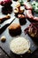 Ingredients to prepare italian risotto with radicchio and sausages