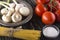 Ingredients. Tomatoes, pasta, salt, basil and champignon.