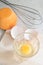 Ingredients and tools to make a cake, eggs, bakery cups