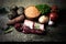 Ingredients for Turkey vegetable soup with red lentils, lying on