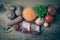 Ingredients for Turkey vegetable soup with red lentils, lying on