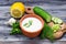 Ingredients for tzatziki sauce â€“ yogurt, cucumber, mint, dill, garlic, lemon