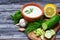 Ingredients for tzatziki sauce â€“ yogurt, cucumber, mint, dill, garlic, lemon