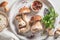 Ingredients for vegetarian risotto mushrooms with wild boletus and herbs