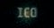 Initial Coin Offering ICO text written in binary format on abstract wired network background.