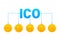 Initial coin offering, ICO Token production process vector illustration. Cryptocurrency trading desk, bitcoin futures