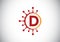 Initial D monogram alphabet with Coronavirus cells. Lab logo sign symbol design vector Illustration. Font emblem. Corona virus