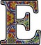 Initial e with colorful mexican huichol art style