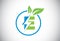 Initial E letter thunderbolt leaf circle or eco energy saver icon. Leaf and thunderbolt icon concept for nature power electric