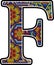 Initial f with colorful mexican huichol art style