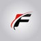 Initial F Letter logo with swoosh colored red and black
