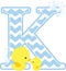 Initial k with bubbles and cute baby rubber duck