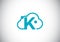 Initial K monogram letter alphabet with the cloud. Cloud computing provider service logo. Modern cloud technology vector logo