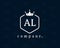 Initial Letter AL, A L luxury crown monogram logo emblem