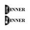 Initial letter D logo dinner for restaurant or cafe with fork, knife and crescent. Black and white vector clipart and drawing.