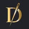 Initial Letter D Tailor Logo, Needle and Thread Combination for Embroider, Textile, Fashion, Cloth, Fabric, Golden Color Template