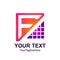 Initial letter F logo template colorfull pixel square design for