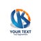 Initial letter K logo template colored blue orange circle arrow