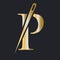 Initial Letter P Tailor Logo, Needle and Thread Combination for Embroider, Textile, Fashion, Cloth, Fabric, Golden Color Template