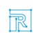 Initial letter R blockchain logo square outline stroke