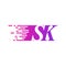 Initial letter SK fast moving logo vector purple pink color