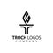 Initial Letter T Burning Torch Fire Flame with Pillar column logo design