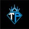 Initial letter T P diamond shape with crown decoration