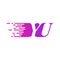 Initial letter YU fast moving logo vector purple pink color