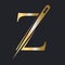 Initial Letter Z Tailor Logo, Needle and Thread Combination for Embroider, Textile, Fashion, Cloth, Fabric, Golden Color Template