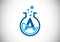 Initial A monogram alphabet with lab glass, chemical liquid, and bubbles. Lab logo. Logo for science, and technology business and