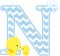 Initial n with bubbles and cute baby rubber duck