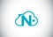 Initial N monogram letter alphabet with the cloud. Cloud computing provider service logo. Modern cloud technology vector logo