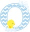 Initial o with bubbles and cute baby rubber duck
