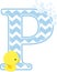 Initial p with bubbles and cute baby rubber duck