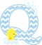 Initial q with bubbles and cute baby rubber duck